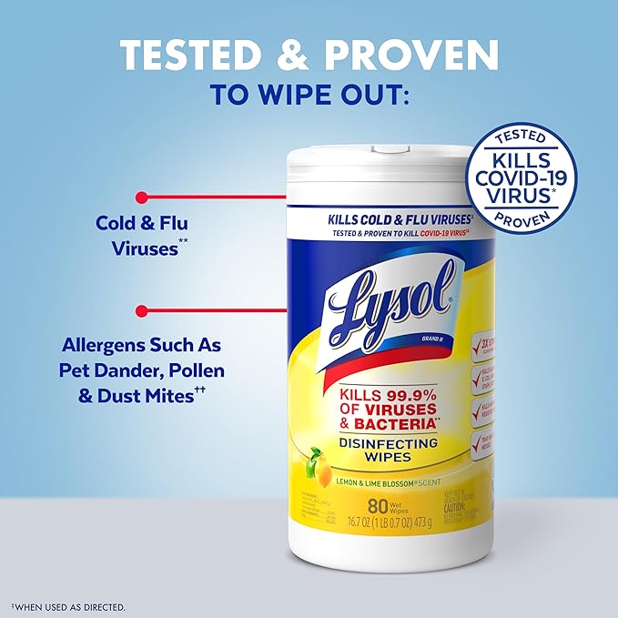 Lysol Disinfectant Wipes, Multi-Surface Antibacterial Cleaning Wipes, For Disinfecting and Cleaning, Lemon and Lime Blossom, Pack of 4