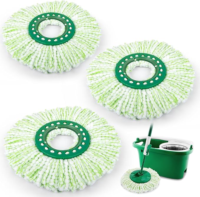 3 Pack Mop Head Replacement for Libman Tornado, Spin Mop Replacement Head 𝐎𝐍𝐋𝐘 Compatible with Libman, Easy to Replace, Machine Washable, Green and White (NOT for Old Version)