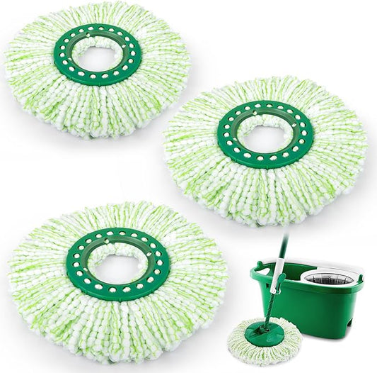 3 Pack Mop Head Replacement for Libman Tornado, Spin Mop Replacement Head 𝐎𝐍𝐋𝐘 Compatible with Libman, Easy to Replace, Machine Washable, Green and White (NOT for Old Version)