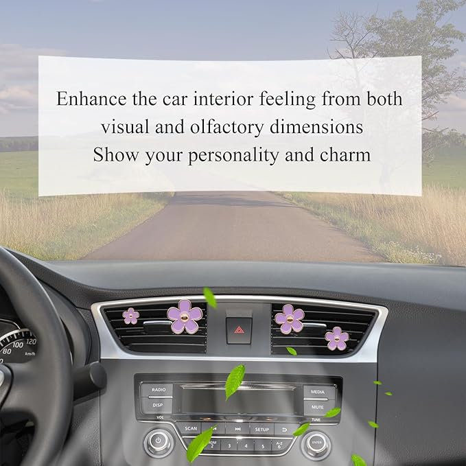 Cute Flowers Air Vent Clips Car Air Freshener,4pcs Purple Girly Daisy Flower Car Accessories for Women,Lavender Car Decorations Refillable Clips On Air Freshener