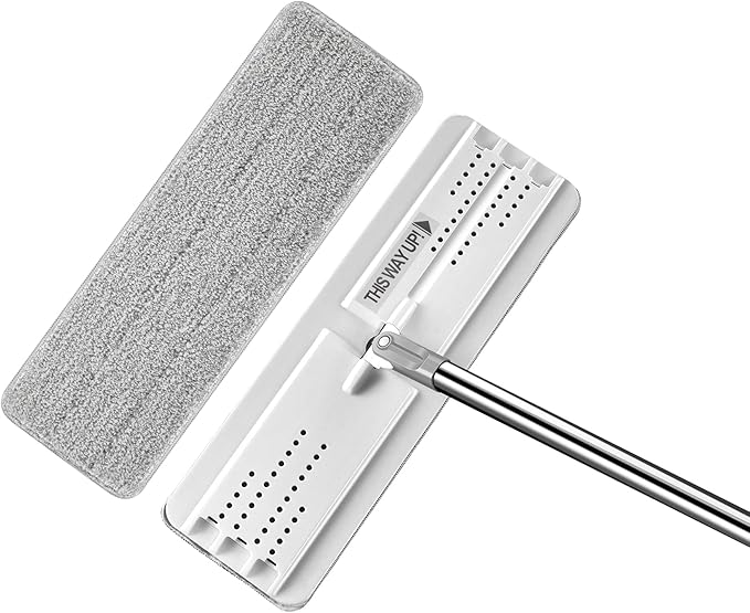 Flat Mop with Reusable Microfiber Pad, Flexible Mop Head for Efficient Cleaning, Ideal for Hardwood, Laminate, and Tile Surfaces - White