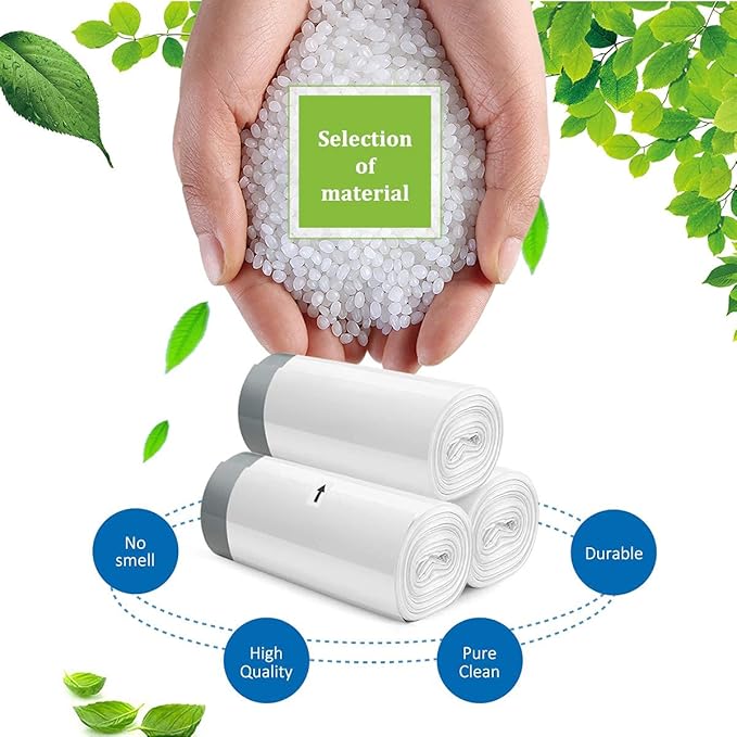 3 Gallon 220pcs Strong Drawstring Trash Bags Garbage Bags by Teivio, Bathroom Trash Can Bin Liners, Small Plastic Bags for home office kitchen, White