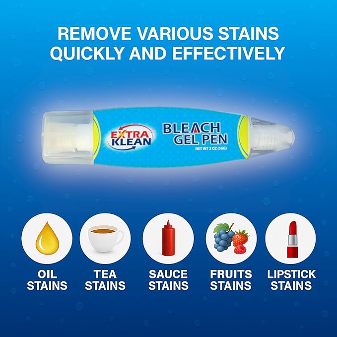 Bleach Gel Pen – Double-Ended Stain Remover Pen for Clothing, Instant Spot Cleaner for Clothes, Travel Size Bleach Pen for Whites & Laundry (2 Pack)