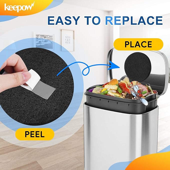 KEEPOW Trash Can Deodorizer Stick On, 12 Pack 7.25" Garbage Can Deodorizer Stick On Compost Bin Filter, Compost Filters for Countertop Bin Compost Pail Counter Refill Sets (Round)