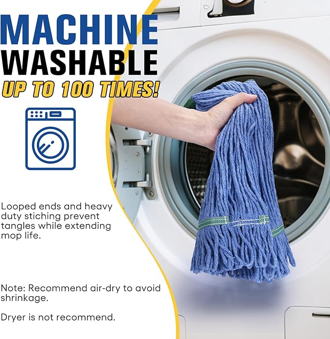 Matthew Cleaning Commercial Mop Head Replacement, 5 Inch Wide Headband, Looped End Cotton Blend String Wet Mops for Floor Cleaning, 28 oz Extra Large, Case Pack 12 Pcs Blue