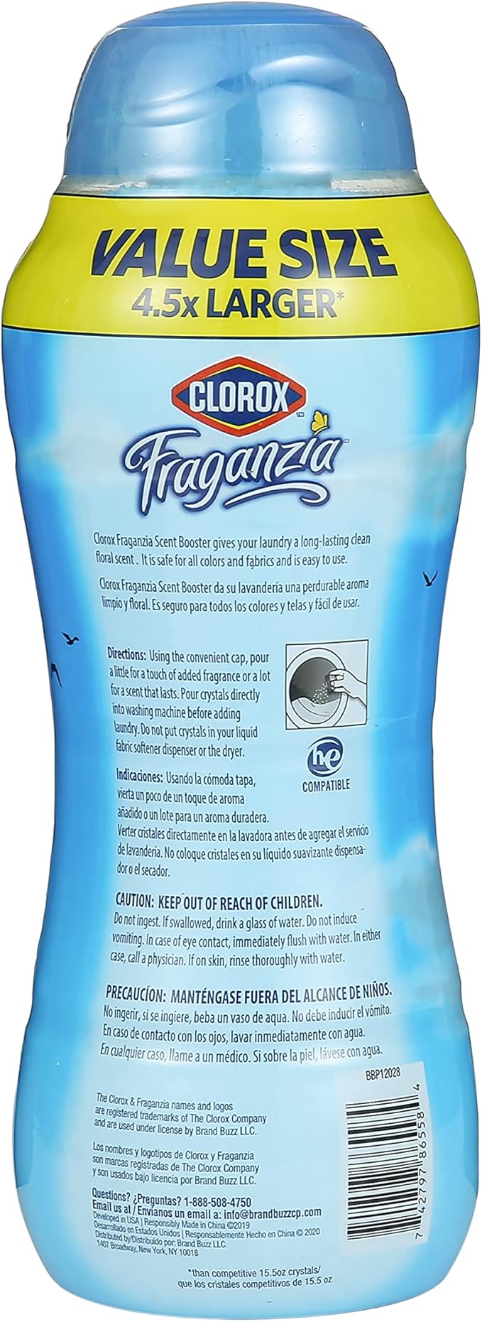 Clorox Fraganzia Laundry Scent Booster Crystals, In-Wash Fragrance Beads for Fresh-Smelling Clothes & Linens, Safe for All Fabrics & Colors, Easy-Pour Bottle, Morning Sky Scent, 70 Oz - 6 Pack
