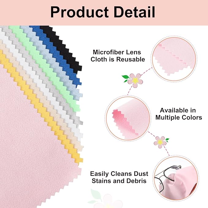 uxcell 12 Pcs Microfiber Cleaning Cloth for Glasses, 11.8 x 11.8 Inch Eyeglass Cleaning Cloth, Glasses Cleaner Wipes for Electronics Lenses Screens Cameras Cell Phones, Pink