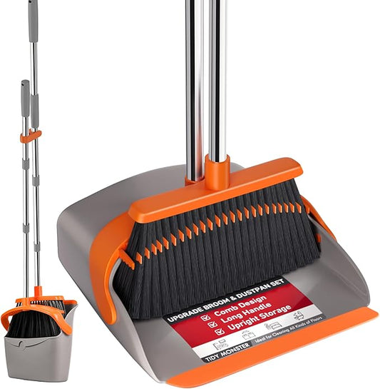 4 Pack Mop Head Refills for O-Cedar & Upgraded Broom and Dustpan Set – Microfiber Spin Mop Replacement Heads + 52” Long Handle Self-Cleaning Broom for Home, Kitchen & Floor Cleaning