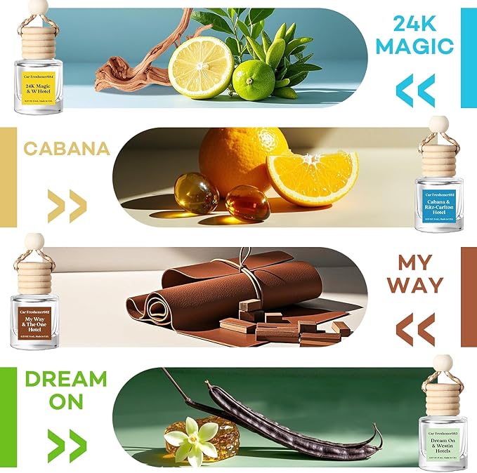 C Classy Car Air Freshener Hanging 4 Pack, Hotel Scent Essential Oil Diffuser for Cars, Cute Car Accessories, Long-Lasting Fragrance, C ar Fresheners for Women&Men, Made in USA