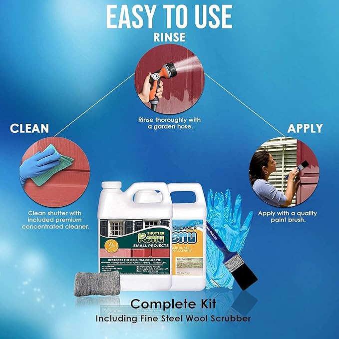 Premium Restorer-Restores Original Color & Rejuvenates Faded Shutters, Patio Furniture, Garage/Front Doors & More | Eco-Friendly |Lasts 10 Yrs.| Includes Cleaner | Small Project Kit