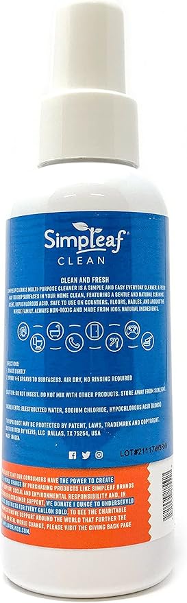 Simpleaf Clean All-Purpose Everyday Cleaner | Eco-Friendly | Safe for Kids and Pets | Unscented 4oz