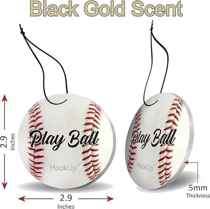 Baseball Car Air Freshener by HookUp - 25 Pack - Black Gold Scent (Extra Strong) | Unique Baseball Gift for Players, Coach, Fans | Hanging Car Accessory with Long Lasting Fresheners Smell