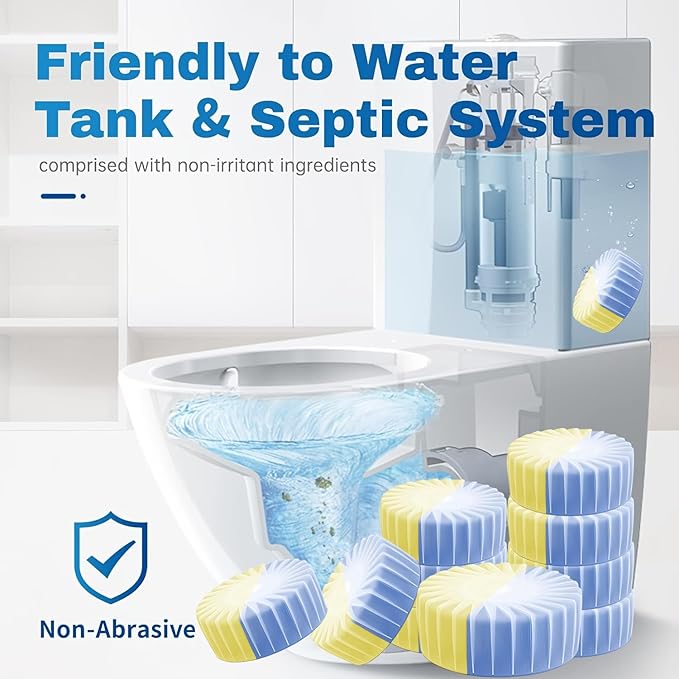 Automatic Toilet Bowl Cleaner Tablets, 10 Pack Long-Lasting Toilet Tank Cleaner for Bathroom, Blue Water Freshener, Prevents Stains & Odor, Safe for All Toilets - 10 Pack (Yellow+Blue)