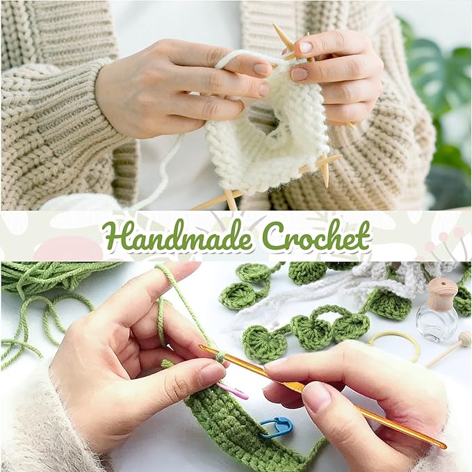 Crochet Car Air Freshener, Cute Crochet Plant for Rear View Mirror, Handmade Car Mirror Hanging Accessories, Plant Botanical Fern Leaf Design with 10ml Refillable Glass Essential Oil Bottle for Home