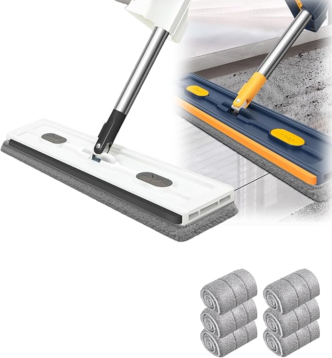 2025 New Plus Mop, 360° Rotation Plus Flat Mop Set, Wet and Dry Large Self Wringing Flat with 4/6 Washable Microfiber Pads (1pcs White+6 Microfiber)