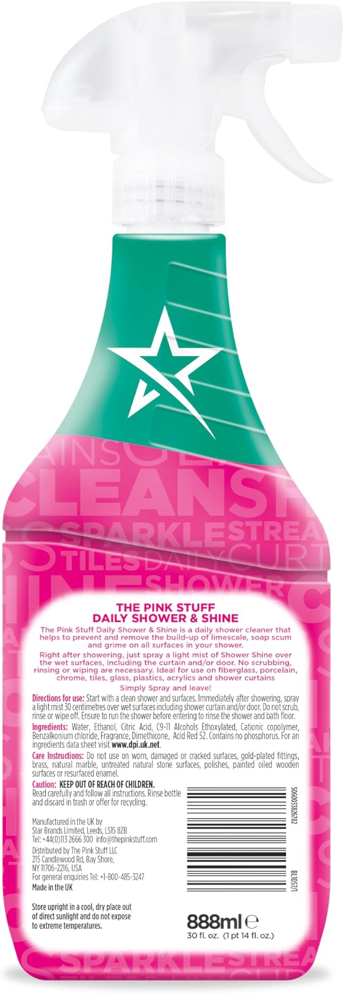 The Pink Stuff Miracle Daily Shower & Shine Spray – 30oz Bathroom Cleaner for Glass,Tile,Mirrors & Chrome – Prevents Soap Scum-& Watermarks-– No Rinse Spray-& Leave Formula,(Pack of 2)