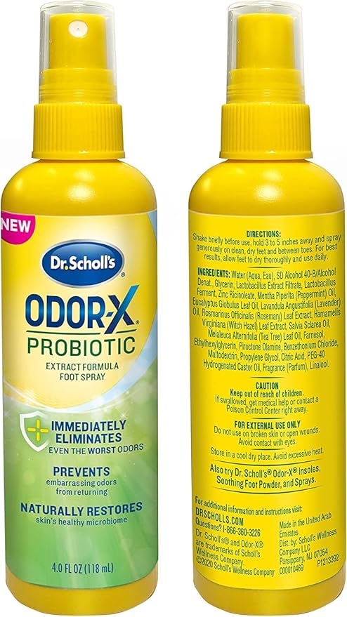 Dr. Scholl's Probiotic Foot Spray 4oz Immediately Eliminates and Prevents Odors from Returning Shoe Deodorizer, 4 Ounce (Pack of 2)