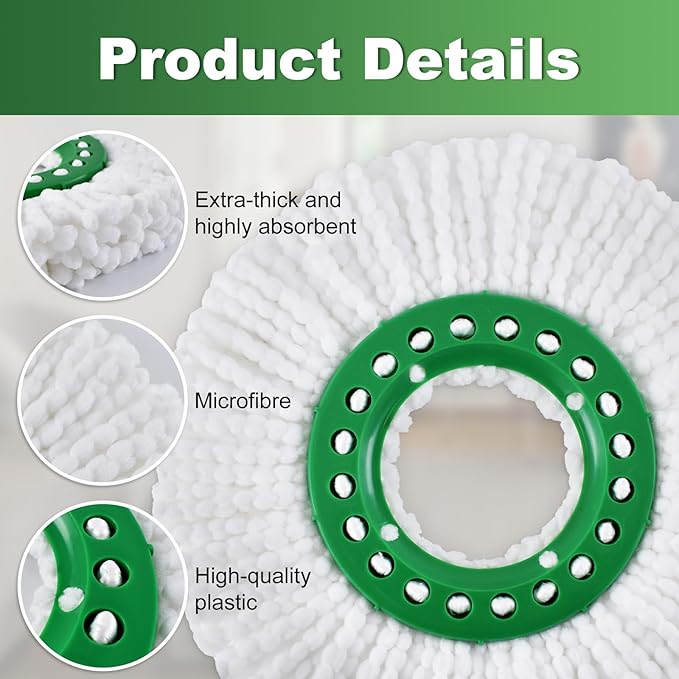 4 Pack Mop Head Replacements for Libman 𝐓𝐨𝐫𝐧𝐚𝐝𝐨 Spin Mop New Version, Washable Refills Compatible with Libman Tornado Spin Mops and Bucket System