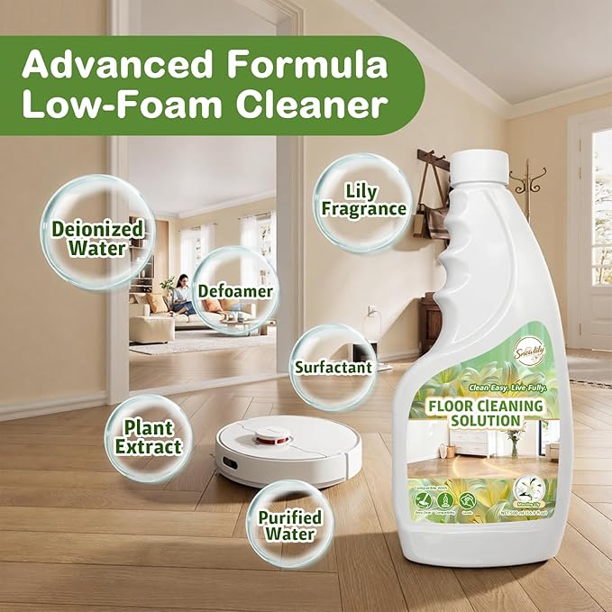 Snowlily 2 Pack Floor Cleaner Solution for Hardwood & Tile Floors, Compatible with Roborock, All Robot Vacuum Mops & Wet Dry Vacuum Cleaners, 1:100 Dilution Ratio