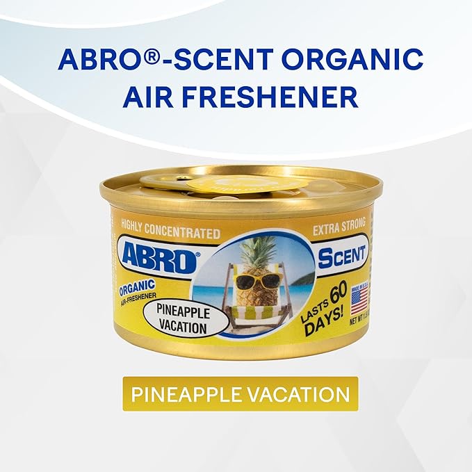 ABRO Car Air Fresheners: Canned, Spill Proof Airfreshener for Home, Office, or Car Accessories Interior, Lasts Up to 60 Days - 3Pck Pineapple Vacation