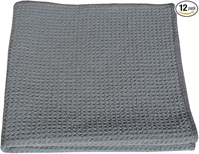 HoneyComb Microfiber Glass Cleaning Cloths 16x16 - Gray 12 Pack