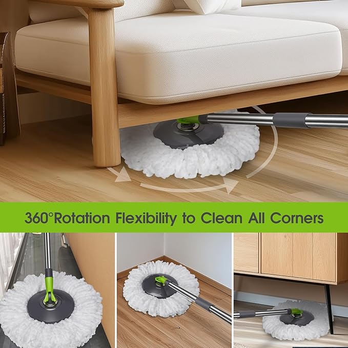 Masthome Microfiber Mops for Floor Cleaning with Washable Pads 4pcs,&Spin Mop Bucket System with 3 Mop Pads - Home & Office Suitable