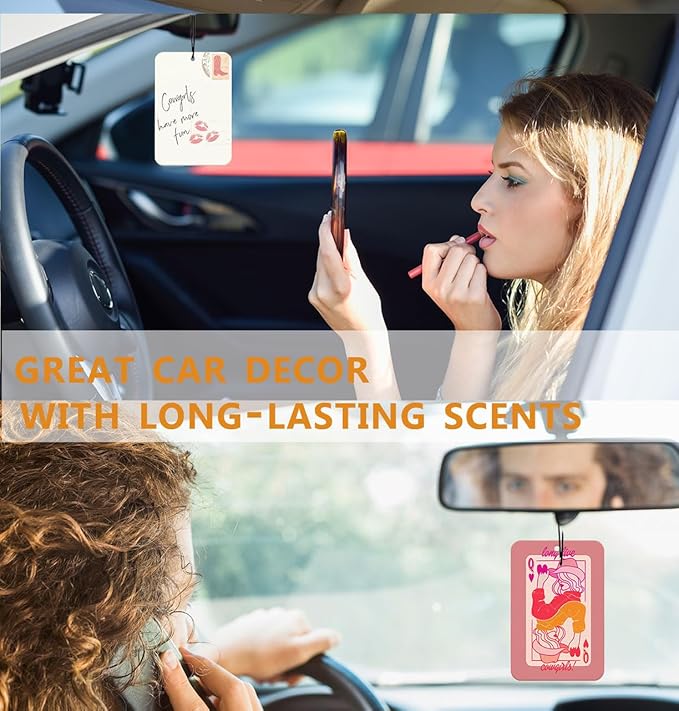 Pink Bows Western Car Air Freshener Hanging 4Pcs, Coquette Bows Car Accessories Interior, Preppy Retro Cowgirls Rearview Mirror for Cars, Y2K Western Cars Freshie for Women Girls Teens (Pari)