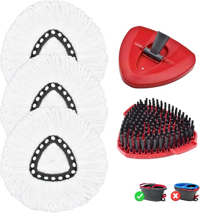 Mop Heads for O Cedar EasyWring 1 Tank System Mop Heads Replacements, Full Set with 1 Base + 1 OCedar Scrubber Mop Head + 3 Spin Mop Replacement Heads, All-in-One Cleaning Kit for Home& Kitchen