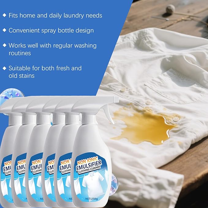 Non Ionic Emulsifier Clothing Cleaner,Clothes Oil Laundry Cleaning Remover,Strong Decontamination For Grease/Oil/Food On Clothes And Shoes,Universal Household Cleaner (1PC)