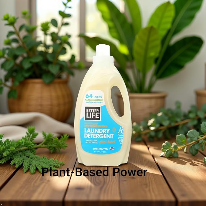 BETTER LIFE Laundry Detergent - Concentrated Liquid Laundry Soap for Automatic Washing Machine - Gentle Unscented Laundry Supplies for Sensitive Skin - 64oz
