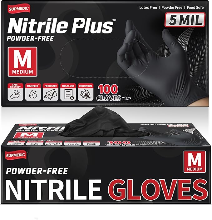 Disposable Nitrile Gloves, 5Mil Chemical Resistant Powder-Free Latex-Free Glove Exam Cook Tattoo, Black Blue 100Pcs