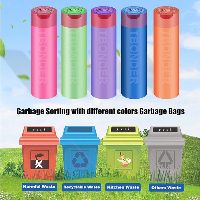 Small Trash Bags 2.6-6 Gallon Thicken Drawstring Trash Bags 4 Gallon Extra Strong Small Garbage Bags Unscented Wastebasket Liners Bags for Kitchen,Bathroom,Office,Home Trash Can 5 Color(80Counts)