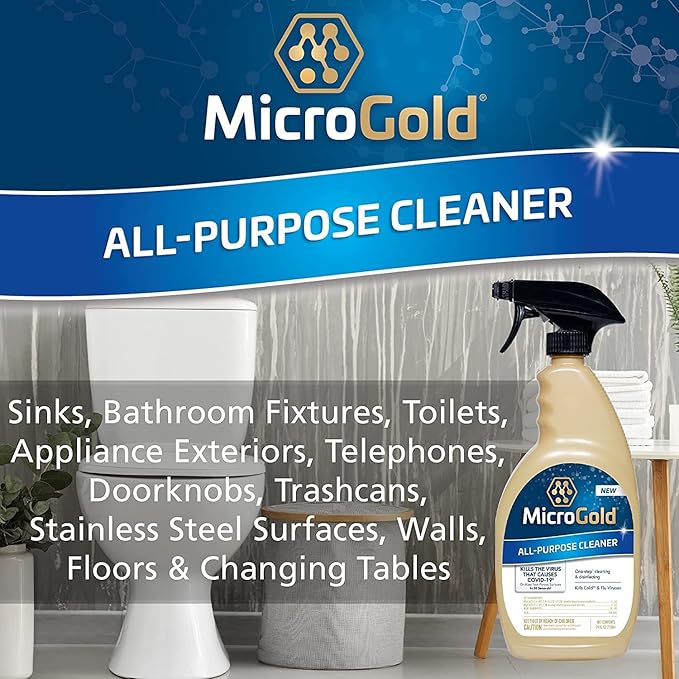 MicroGold All-Purpose Cleaner Spray Kills 99.9% of Bacteria and Viruses Bleach Free for Use in Kitchens and Bathrooms, 24 Fluid Ounces, 6 Pack