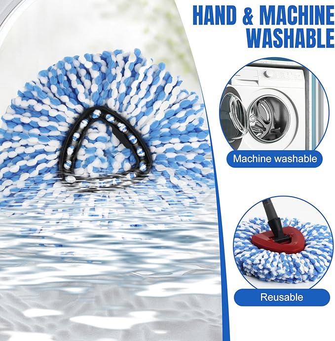 12 Pcs Spin Mop Replacement Heads, 360° Easy Wring Spin Mop 100% Microfiber Refill, Easy Cleaning Spin Mop Heads, 2 Tank System Replace Head for Easy House Cleaning Floor Mopping, Blue&White