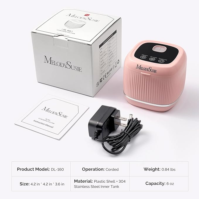 MelodySusie 2 in 1 Nail Tool Cleaning Machine, 3 Timers Mode for Nail Drill Bits, Nail Art Brush, Nail Clipper, Jewelry Cleaning, Salon & Home Use, Pink,DL-160