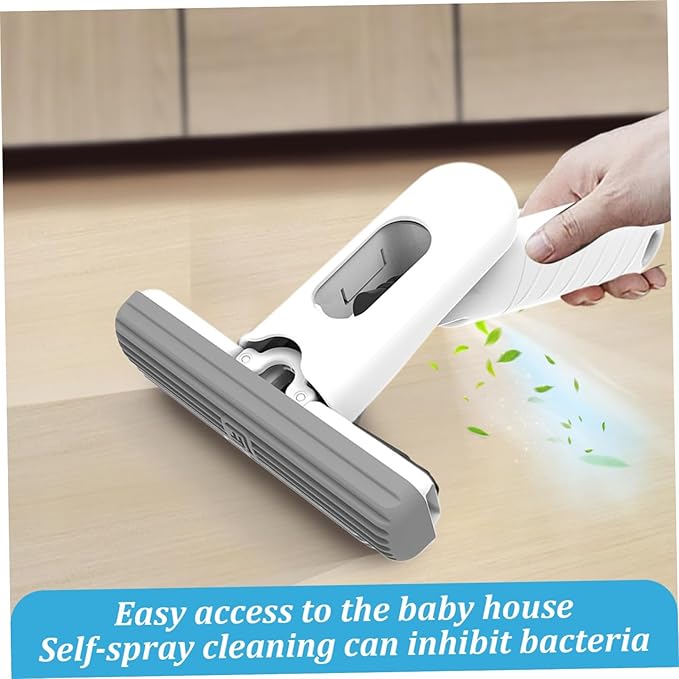 Portable Mini Mop,Hand Mop Hand-Wash Free Self Squeezing Mini Mop, Wet ＆ Dry Use Spray Mop for Small Spaces, Mirror, Dining Table, Tabletop, Car Window, White