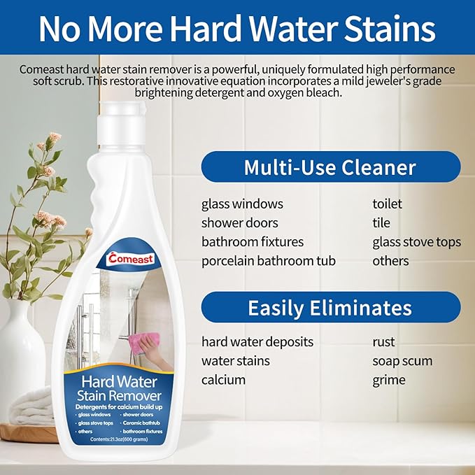 Hard Water Stain Remover, Shower Glass Cleaner & Shower Door, Toilet Bowl Cleaner, for Calcium Build Up,Meet All Household Cleaner Needs 16 oz(600 grams)