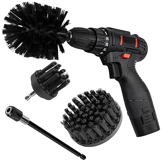 Drill Brush Attachment Kit, Multi-Purpose Scrubber, 4-Piece Cleaning Kit for Bathroom, Glass, Tile, Car Tires - Black