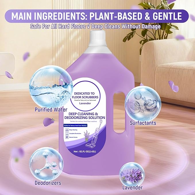 Floor Cleaning Solution Compatible with Tineco – 82 FL OZ Lavender Floor Cleaner – Long-Lasting, Fresh & Crisp Scent – For All Cordless Wet/Dry Vacuum Mop Cleaner & Robot Vacuums with Mopping