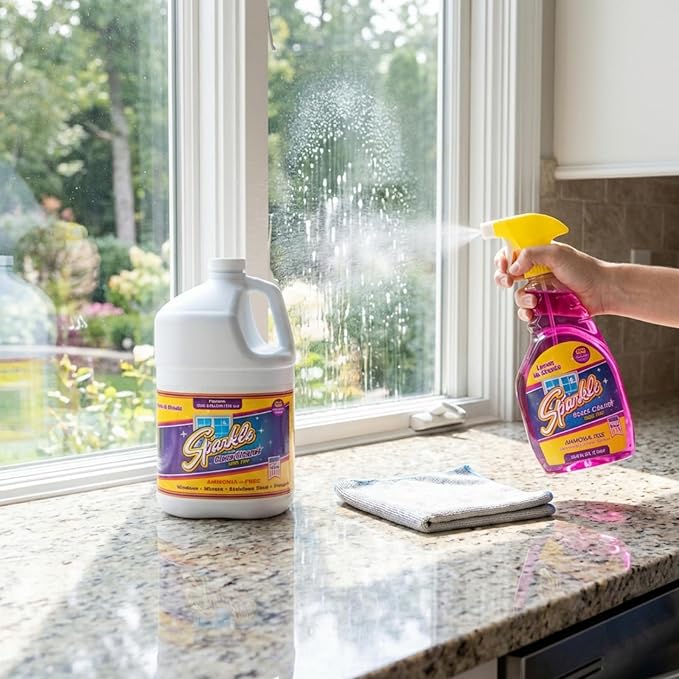 Sparkle Glass Cleaner Spray Bottle & Refill, Ammonia-Free Original Formula Glass Cleaner, Leaves No Streaks, 33.8 FL OZ Spray Bottle & 1 Gallon Refill (Pack of 6)
