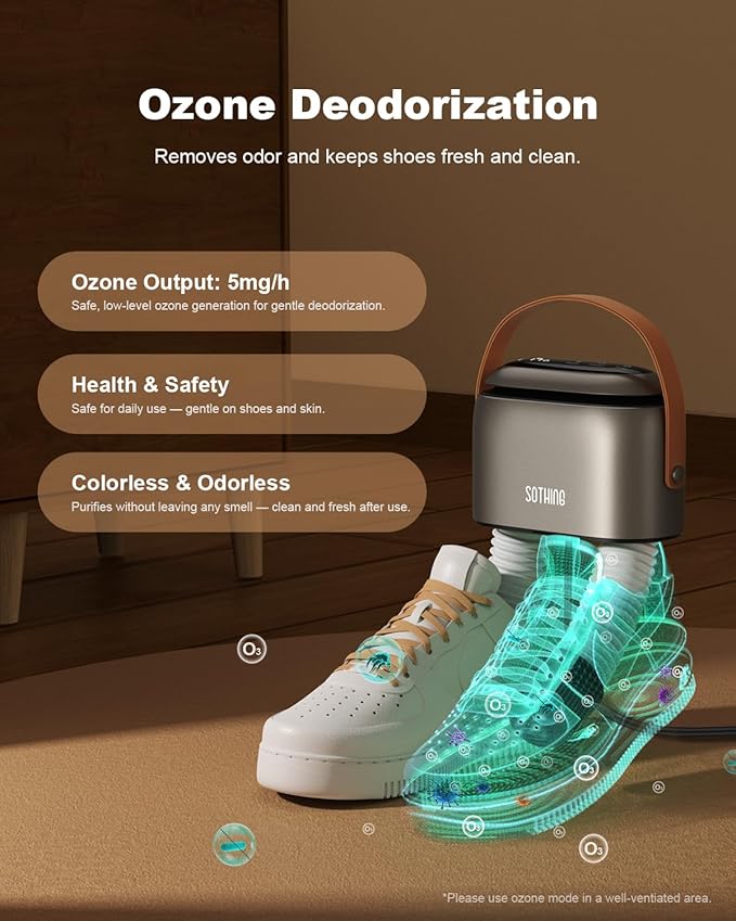 SOTHING Boot Dryer, Portable Shoe Dryer for Sneakers, Ozone Deodorizer, Retractable Hoses, 95W Rapid Drying, 3 Heat Levels, LED Touch Panel, 1–9H Timer, for Work Boots, Soccer Cleats, Gloves