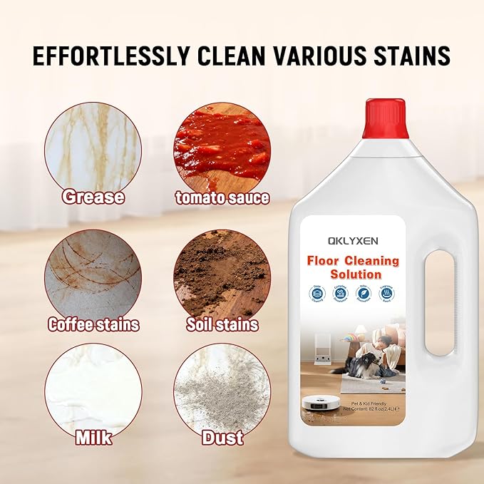 82FL OZ/2.42L Floor Cleaning Solution Compatible with Roborock (Q5/Q7/Q8/Q10/S7/S8/Saros 10R/F25/Qrevo Series), Floor Cleaner Refill for All Robot Vacuums & Cordless Wet Dry Vacuum with Mopping