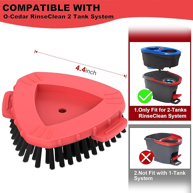 Aifacay Upgrade 2 Pcs Scrubber Mop Heads Replacements - More Bristles Spin Mop Scrub Brush Head Compatible with O Cedar RinseClean 2 Tank, Mop Head Attachment for Kitchen & Bathroom Deep Cleaning