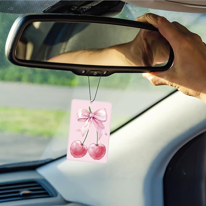 Coquette Preppy Pink Lavender Car Air Freshener 4 Pcs, Girly Bow Poker Cherry Butterfly Air Freshener Hanging Decor for Cars Closet Drawer Books, Cute Areadeodorizer Gifts for Women Girls