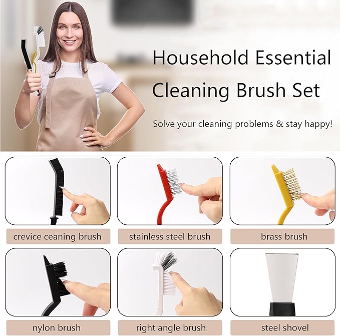 19Pcs Crevice Cleaning Brush Set, Hard Bristle Crevice Cleaner Supplies for Kitchen, Bathroom, Corner, Grout, Sink, Cup, Teapot, Bottle, Blender