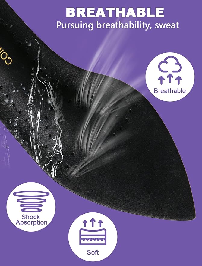 Leather High Heels Insoles for Women, Uultra-Thin Self-Adhesive Non-Slip Pointed Toe Heel Inserts, Shock & Sweat Absorption - Comfort Shoe Pads for High Heels Sandals Flats (Black, S (Women 7-8.5)