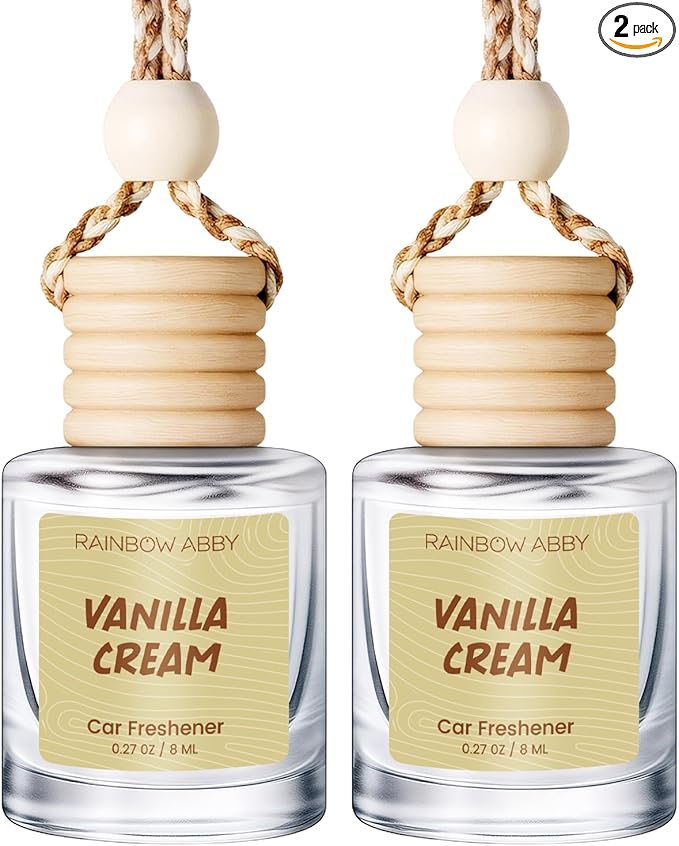 RAINBOW ABBY Hanging Car Air Freshener Diffuser 2 Pack - Vanilla Cream Fragrance Oil, 45+ Days Long Lasting, Essential Oil Diffuser for Car