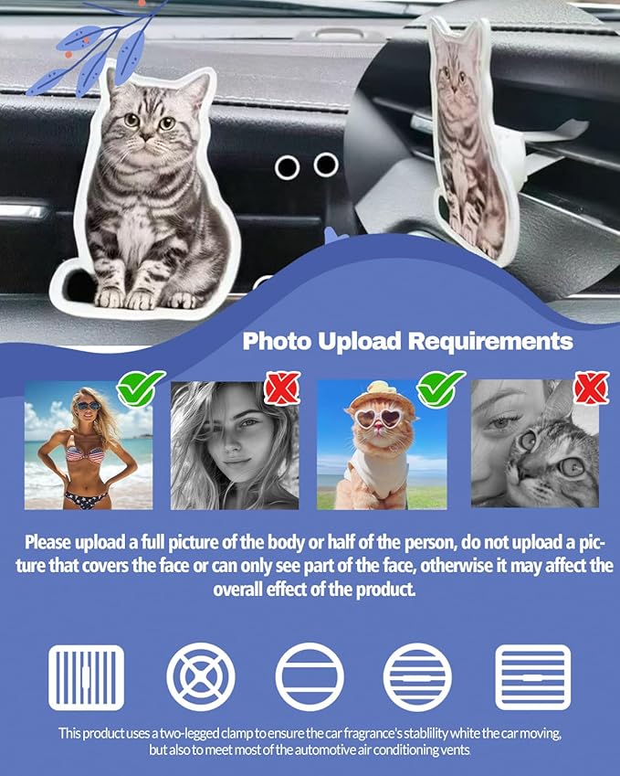 Personalised Car Air Freshener Vent Clip ，Acrylic Air Freshener with Photo, Homemade Freshener Image, Ideal Gift, Special Custom Design, Make Every Breath Personalised(Acrylic Air Freshener)