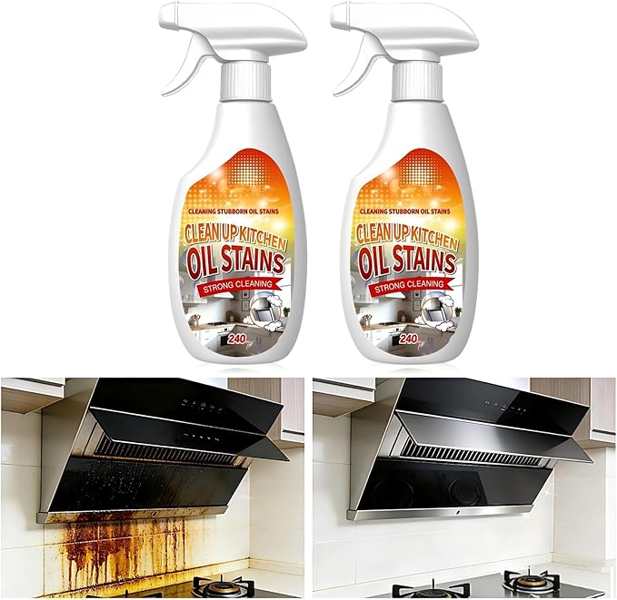 Heavy-Duty Kitchen Degreaser Spray, Multi-Purpose Foam Cleaner for Stovetops, Pans, Countertops & Appliances, Powerful on Grease and Oil Stains, No-Rinse Formula, 350ml/12oz, Lemon Scent（2 Pack）