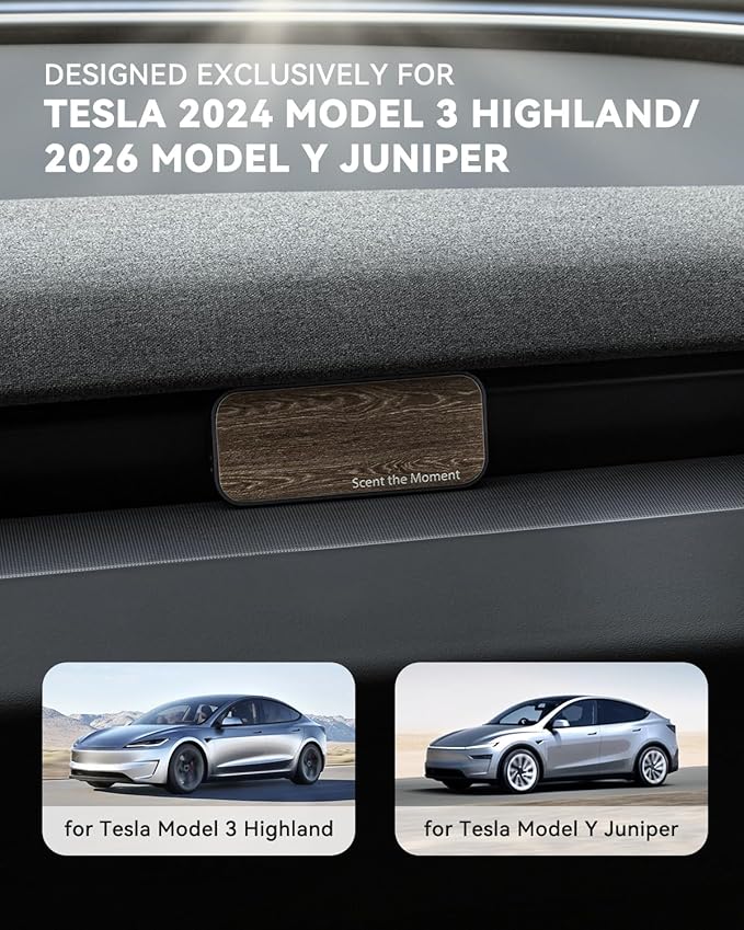 Car Air Freshener Adapter for Tesla Model 3 Highland/Model Y Juniper, Alloy Air Fragrance Diffuser in Vent with 4 Scents Long-Lasting Fragrance Refills(Black Chrome Plated)